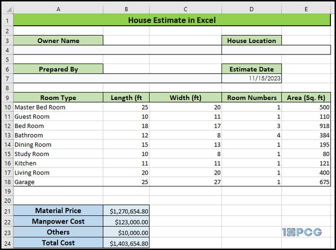 Make House Estimate Format in Excel Guide]