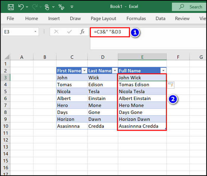 Combine First and Last Names in MS Excel [Quick Ways 2024]