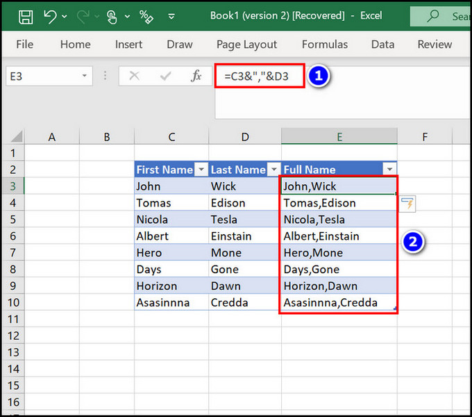 Combine First and Last Names in MS Excel [Quick Ways 2024]