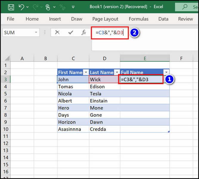 Combine First and Last Names in MS Excel [Quick Ways 2024]