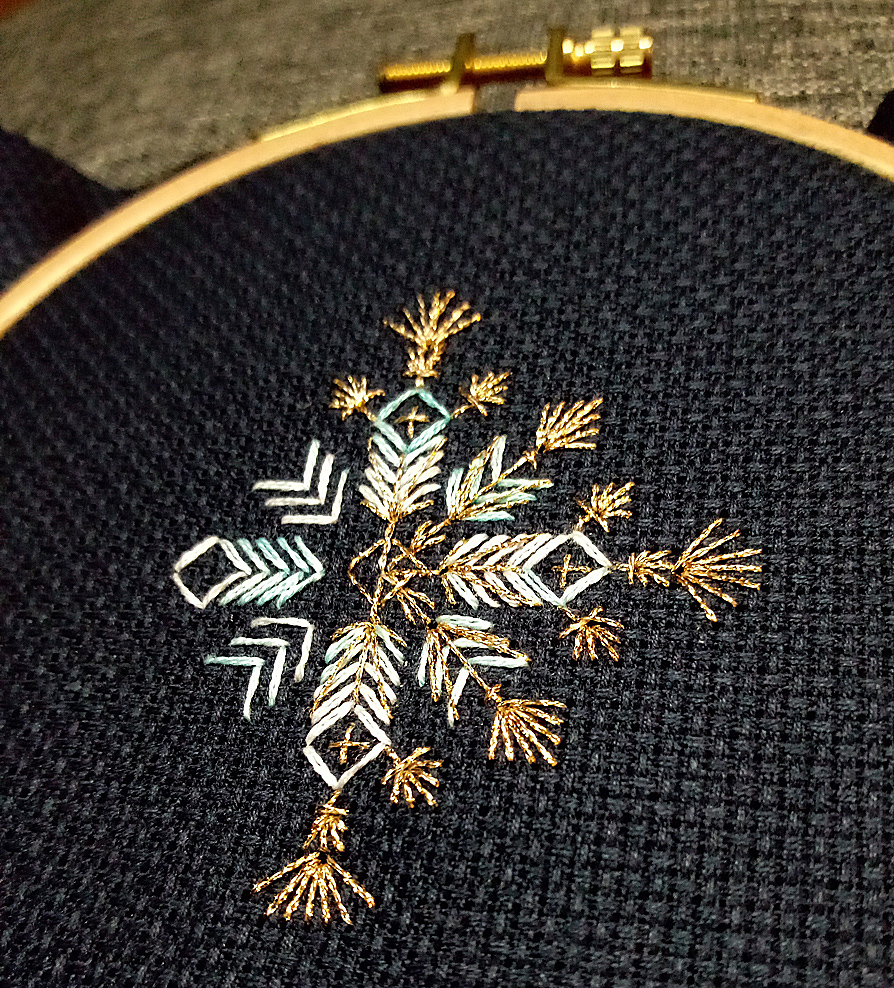 Broderie test du fil métallisé tressé Au vers à soie