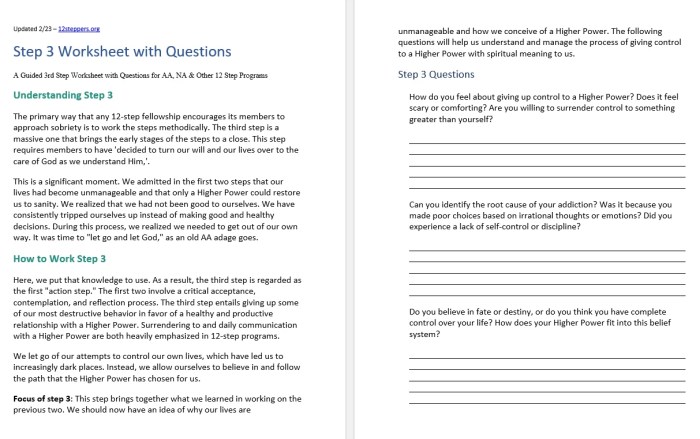 A.a. step 3 worksheet