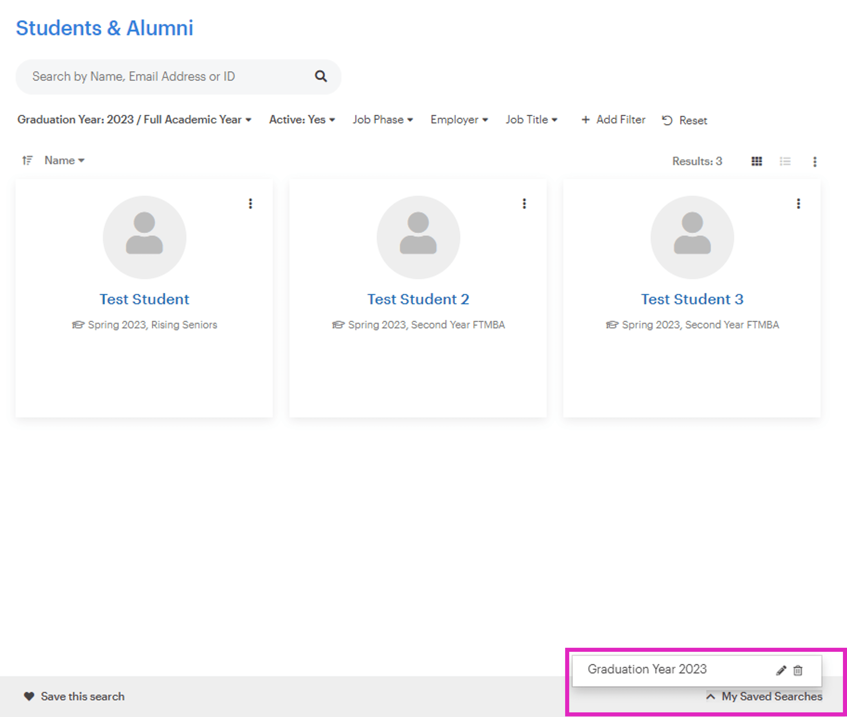 Saving Searches and Filters Student Directory 12twenty Support