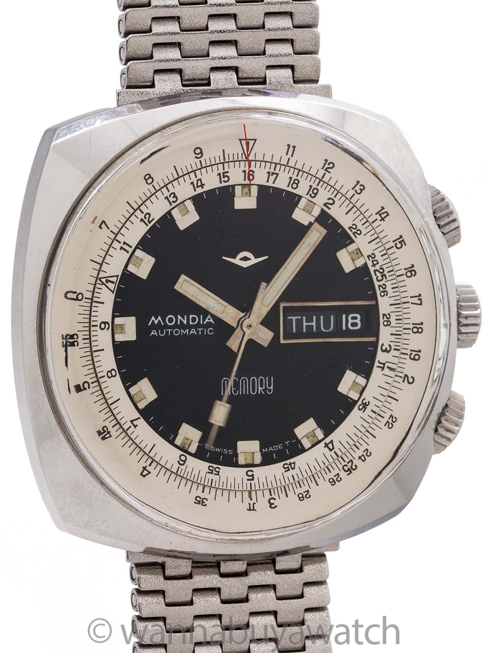 Mondia Swiss Memory Calculator w/ World Time Caseback circa 1970’s