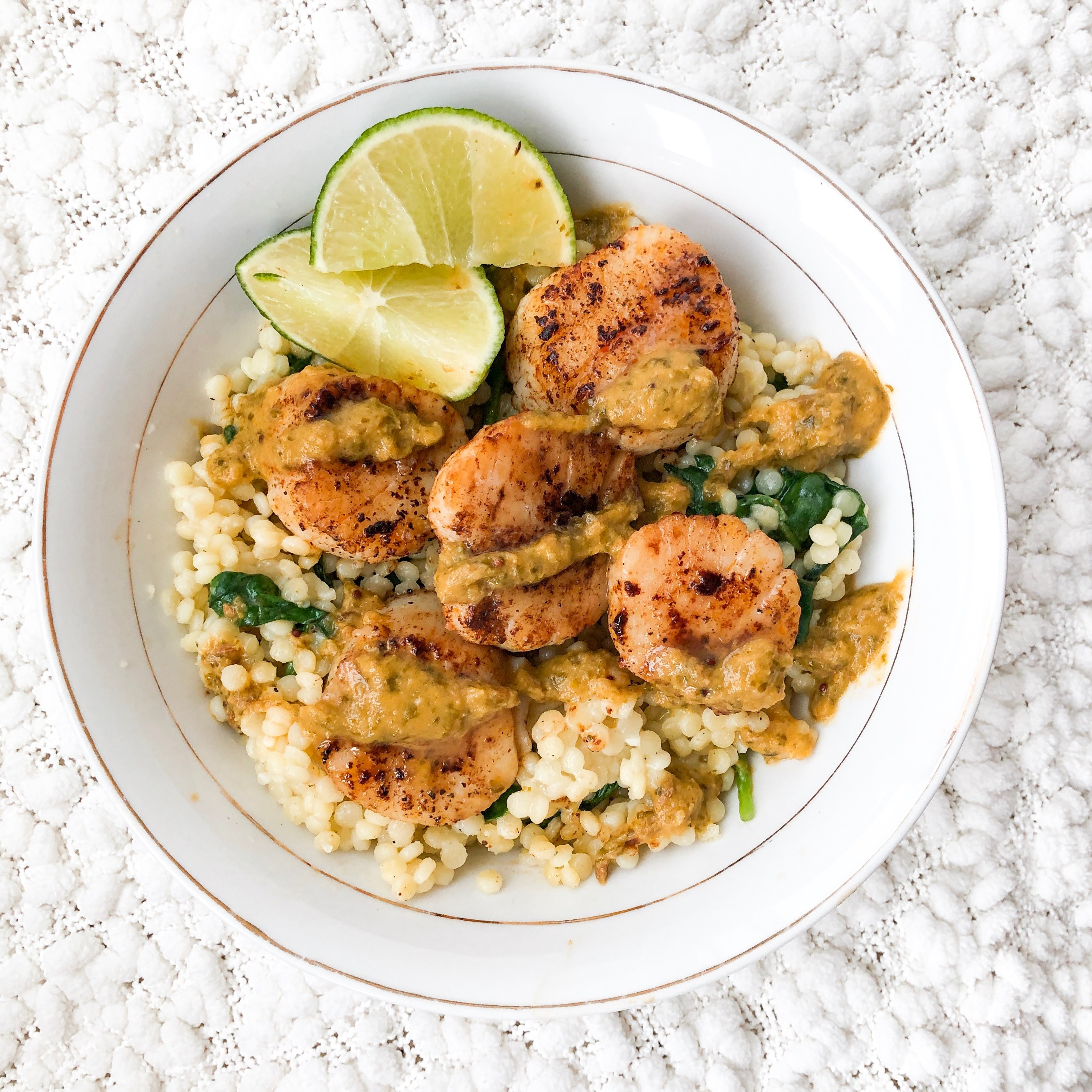 ChiliLime Scallops with Couscous and Cilantro Salsa Sasya