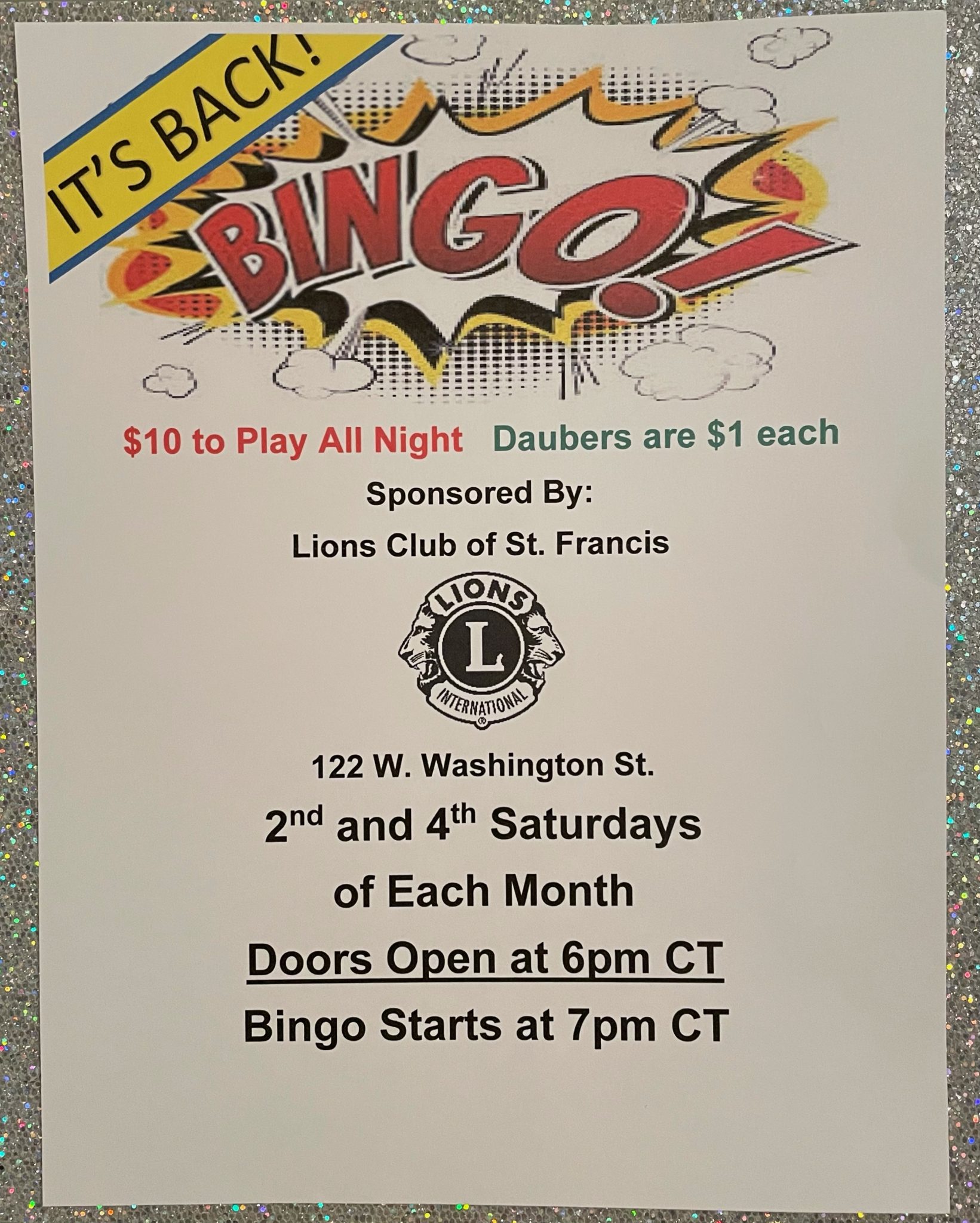 Lions Club Bingo The City of St. Francis