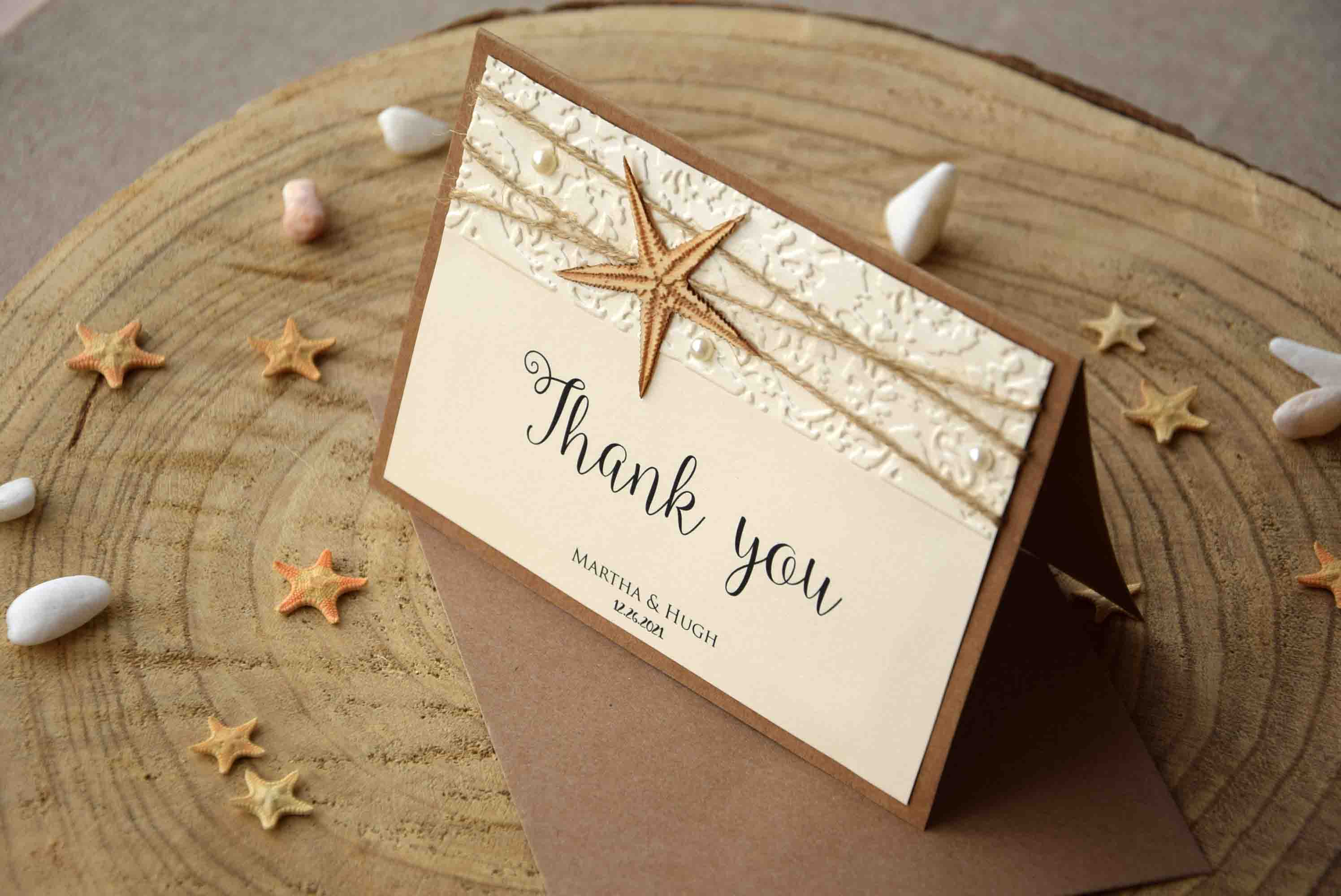 Rustic Beach Wedding Thank You Cards, Folded Starfish Thank You Notes