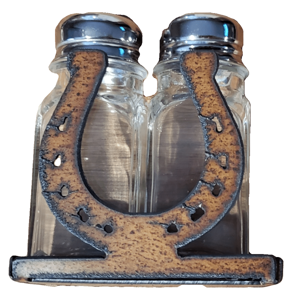 Rustic Metal Horseshoe Salt and Pepper Shaker Big Black Horse, LLC