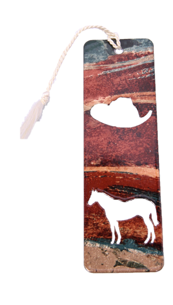 Lazart Standing Horse and Cowboy Hat Metal Book Marker Big Black