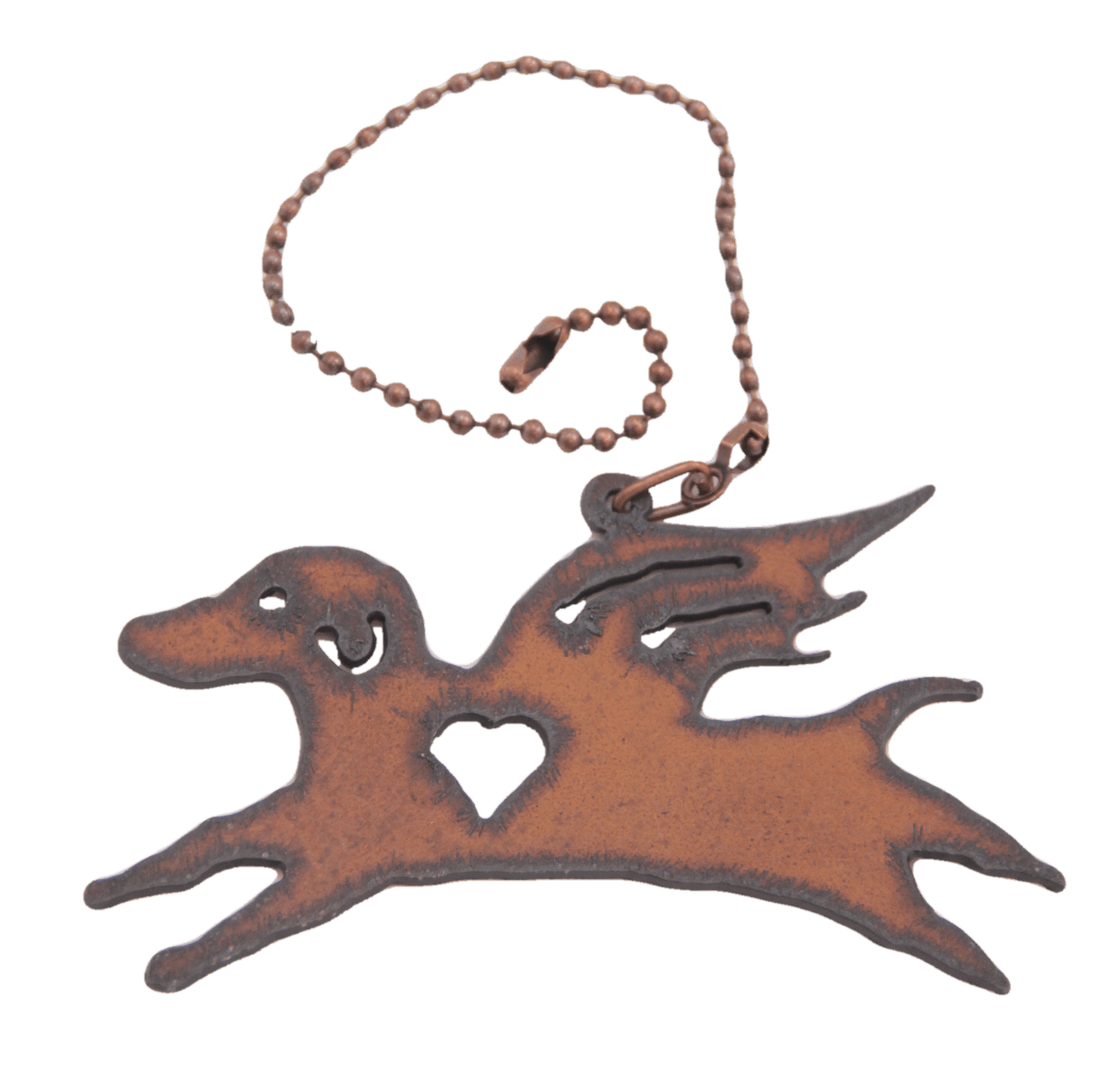 Rustic Metal Dog with Wings and Heart Fan Pull Big Black Horse, LLC