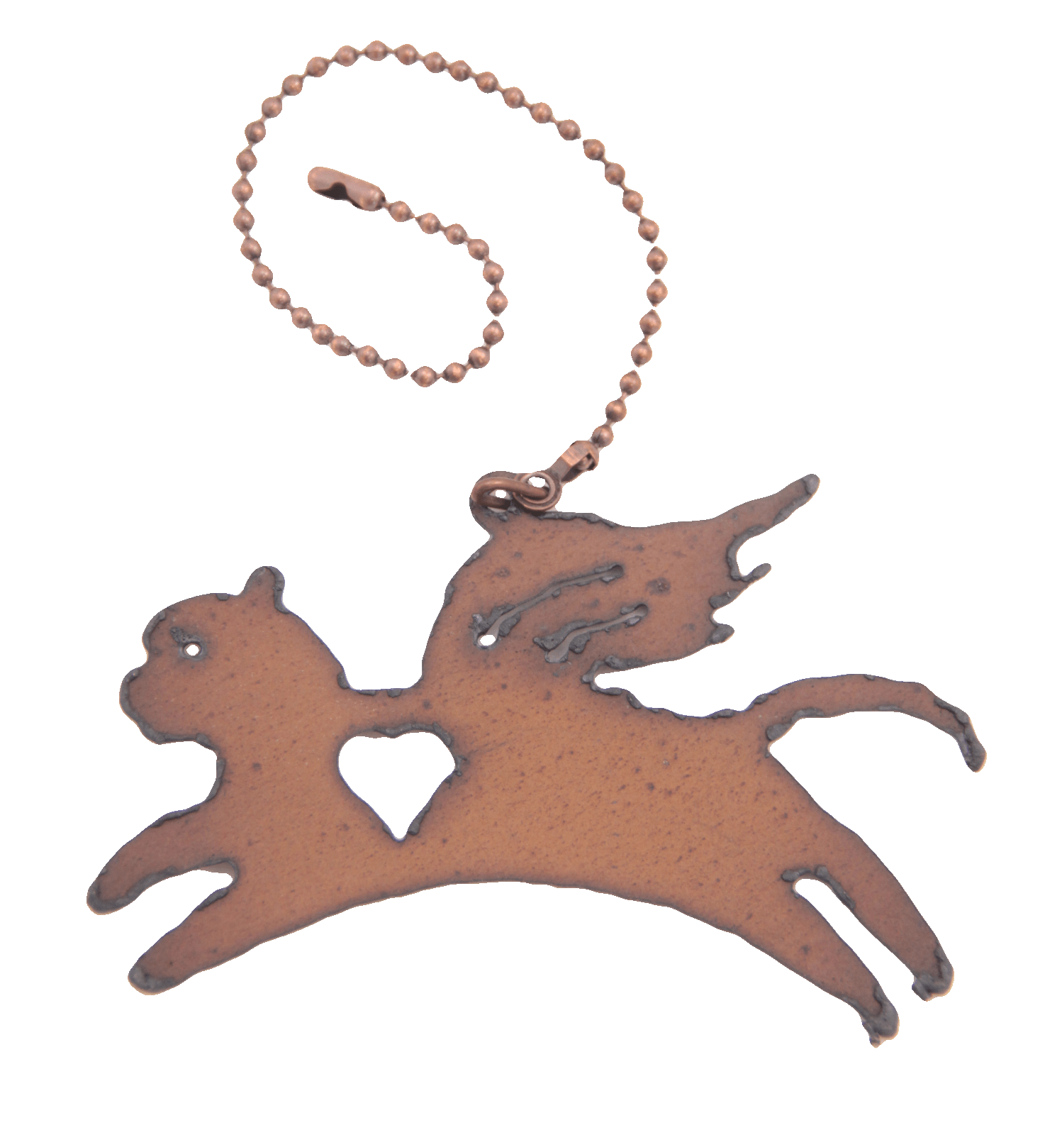 Rustic Metal Cat with Wings & Heart Fan Pull Big Black Horse, LLC