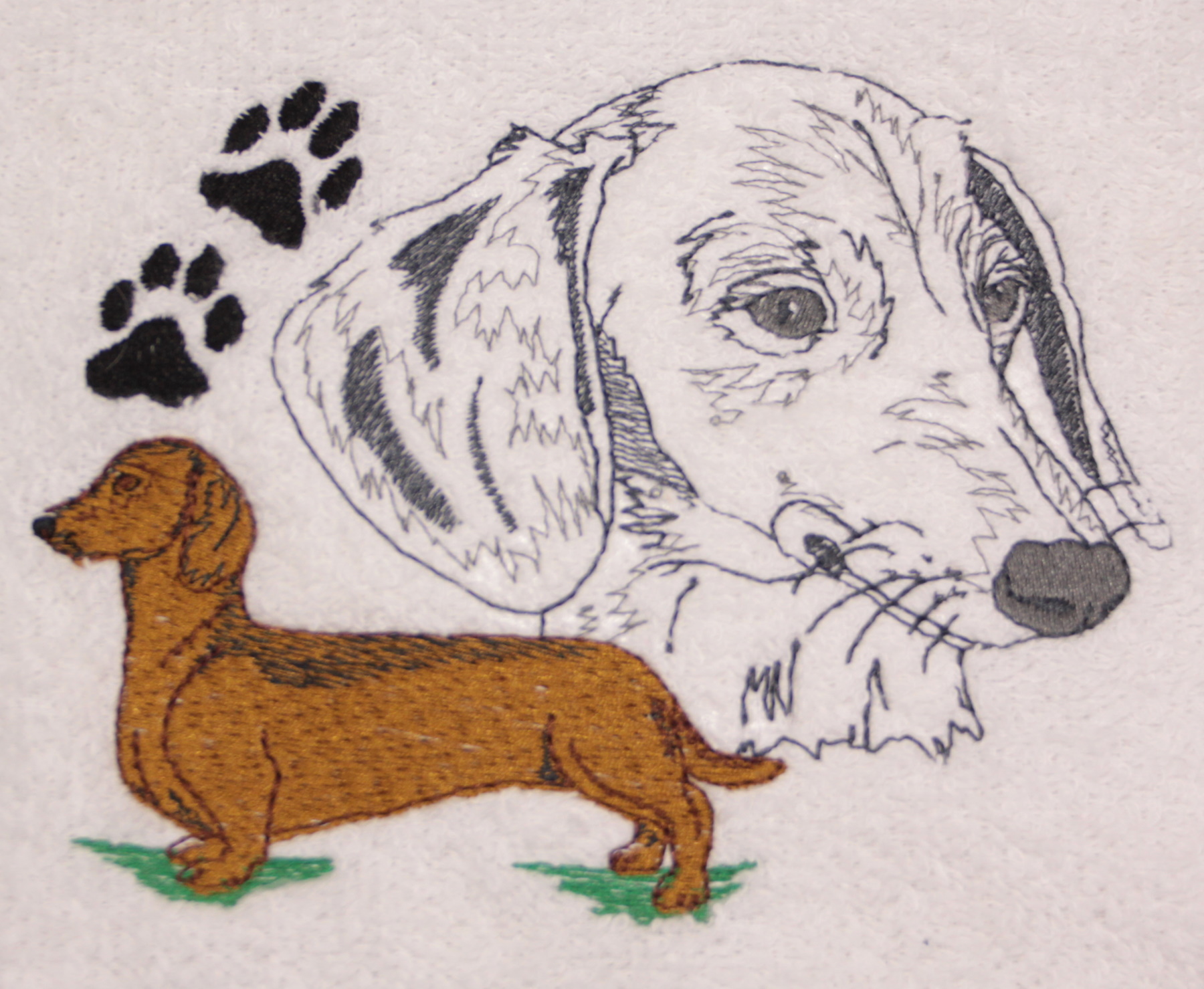 Dachshund Dog with Paw Print Embroidered Bath Towels Big Black Horse, LLC