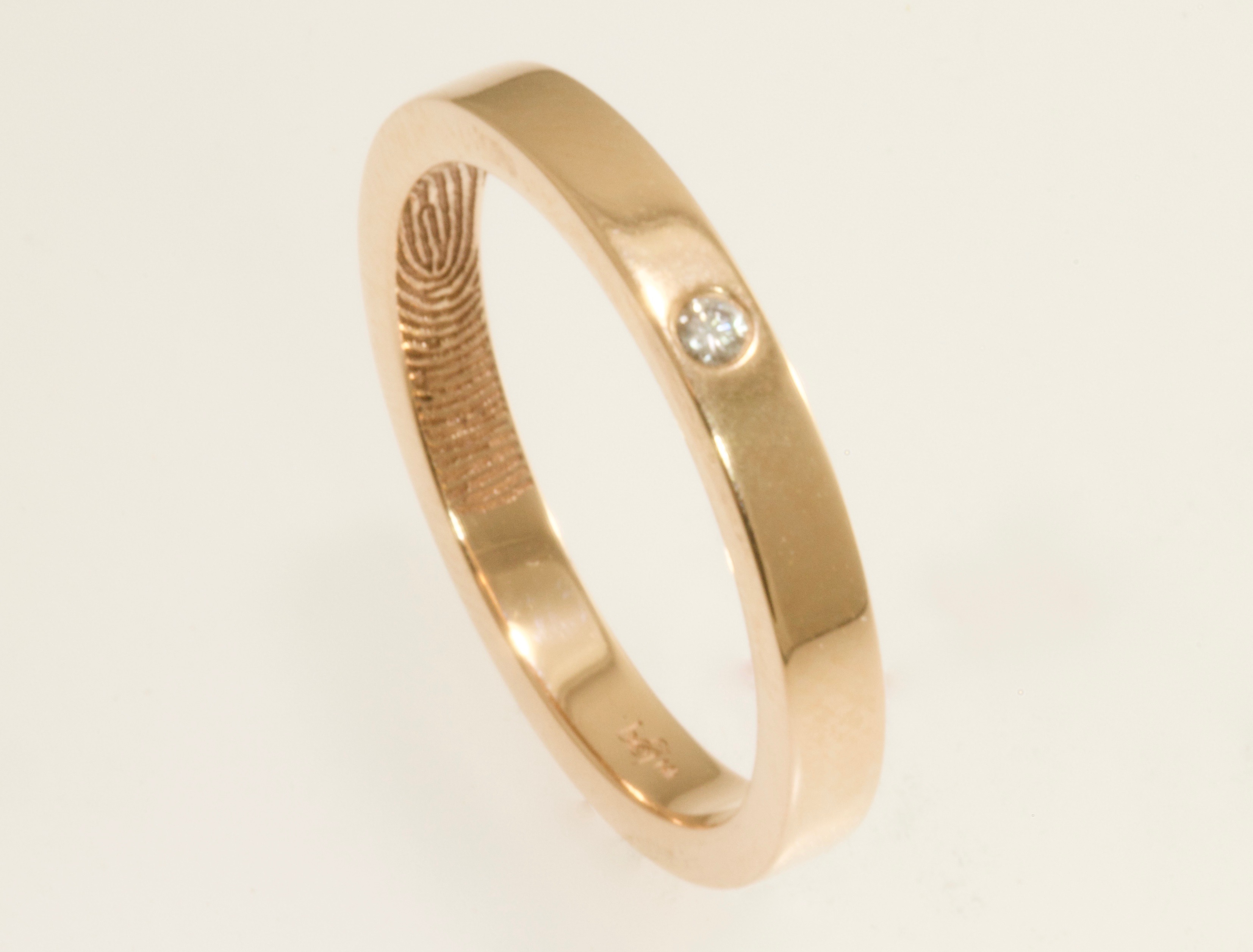 14k Rose Gold and Diamond Fingerprint Engagement Ring with High Polish