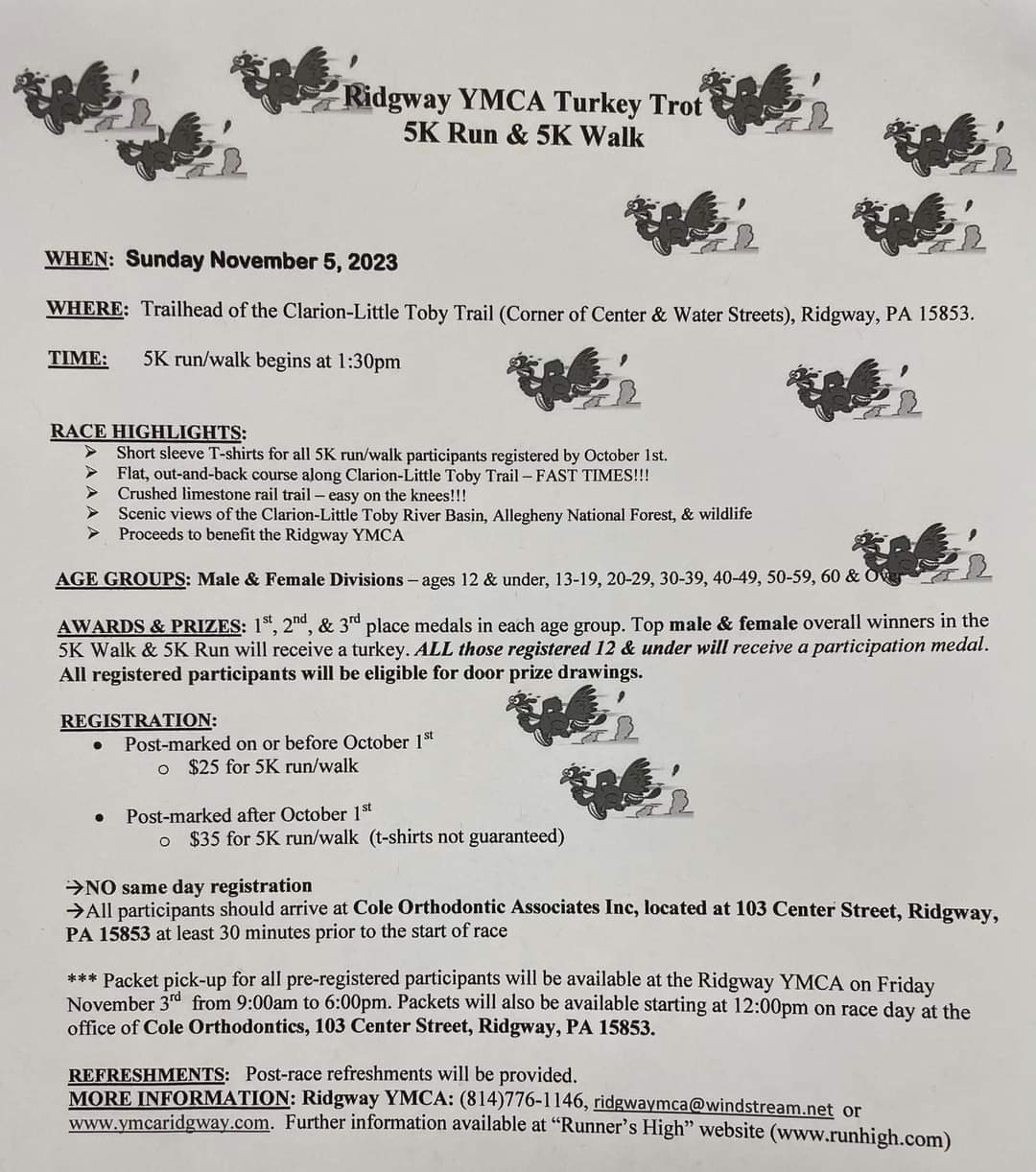Ridgway YMCA Turkey Trot 5K Run & 5K Walk Visit PA Great Outdoors