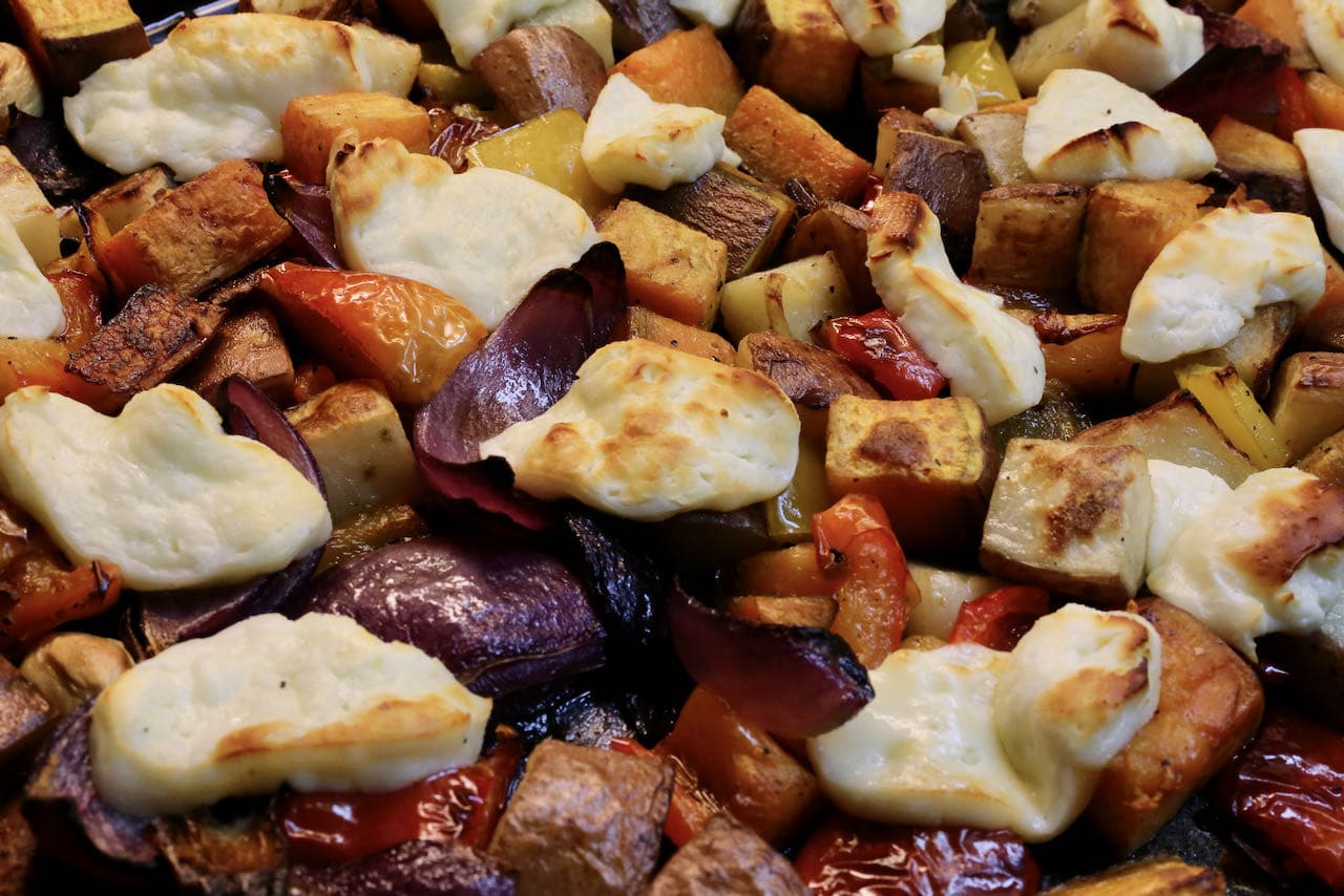 Oven Baked Halloumi with Roasted Vegetables Recipe