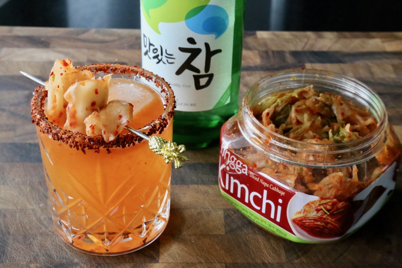 Spicy Korean Kimchi Soju Cocktail Drink Recipe