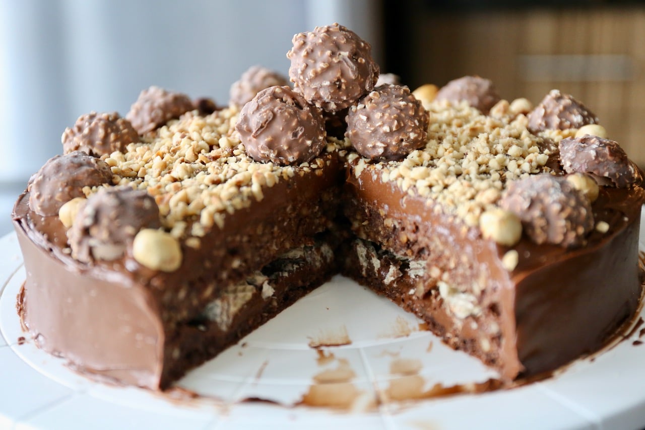 Chocolate Hazelnut Ferrero Rocher Cake Recipe dobbernationLOVES