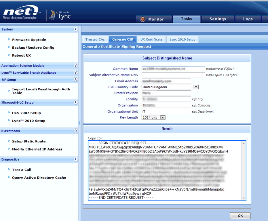 Walkthrough of NET UX1000 Survivable Branch Appliance setup for Lync