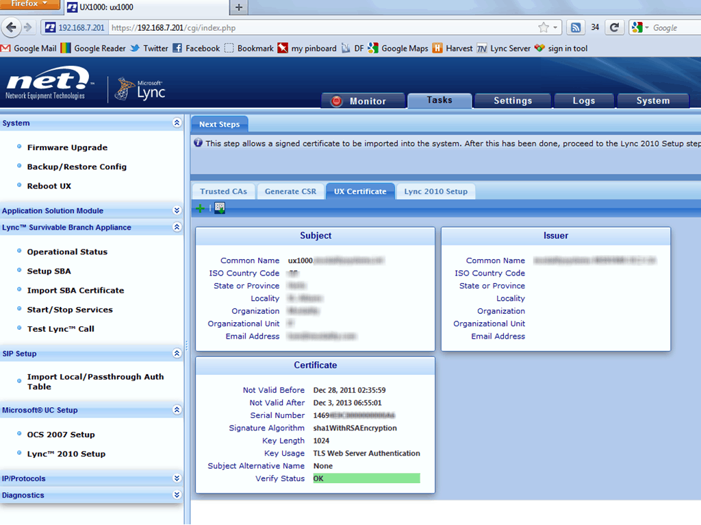 Walkthrough of NET UX1000 Survivable Branch Appliance setup for Lync