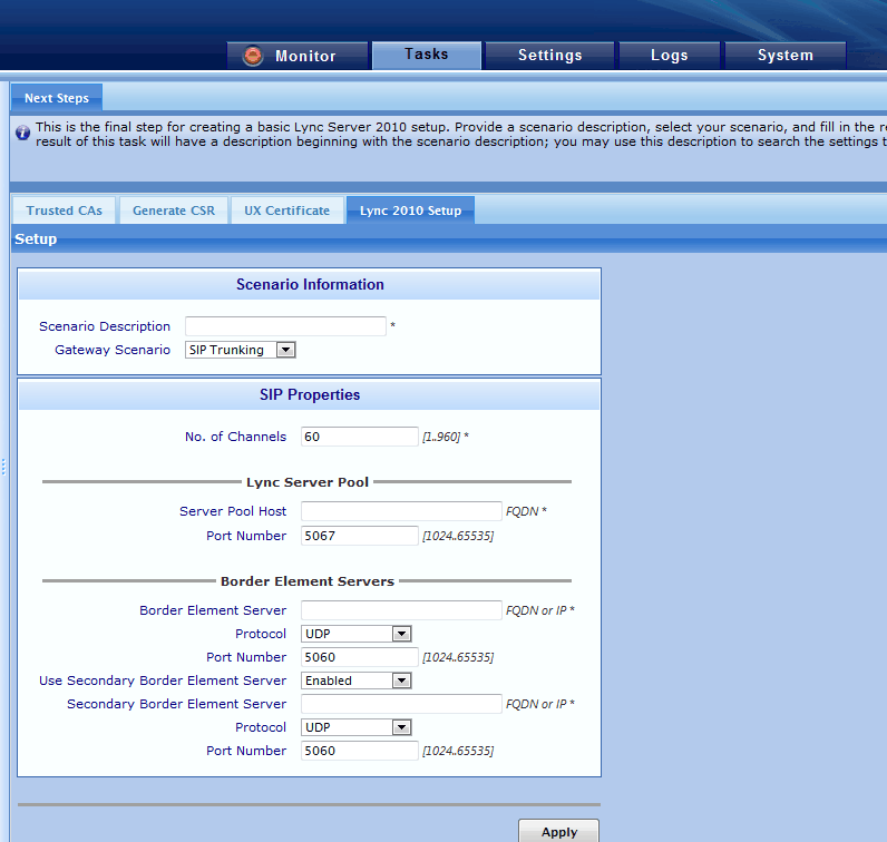 Walkthrough of NET UX1000 Survivable Branch Appliance setup for Lync