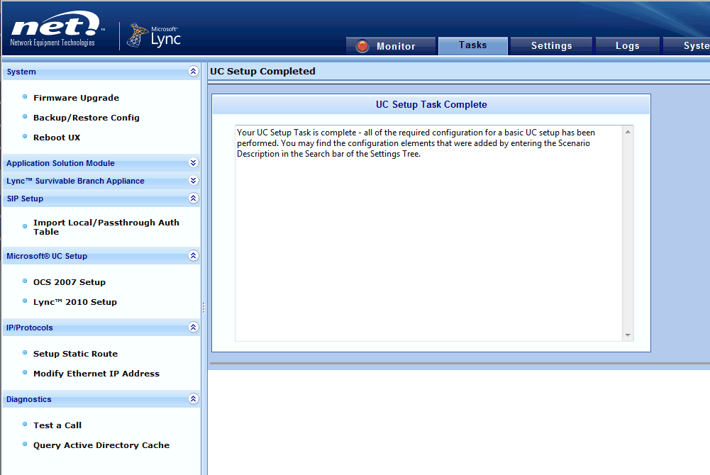 Walkthrough of NET UX1000 Survivable Branch Appliance setup for Lync