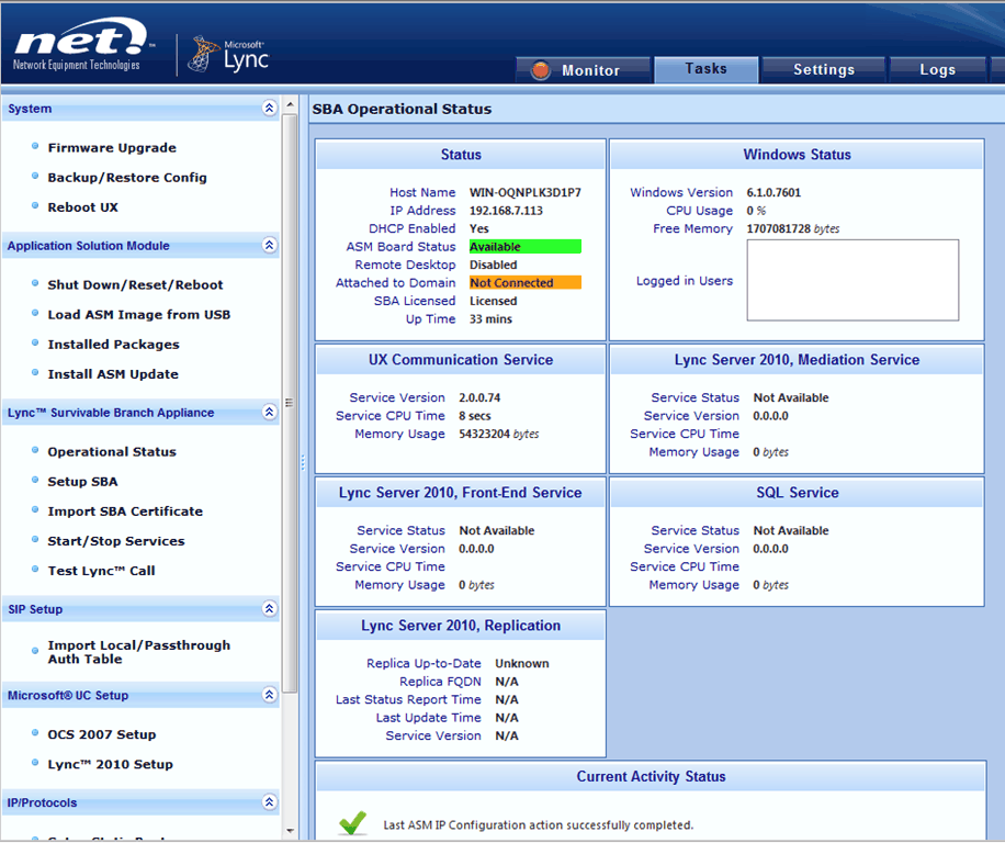 Walkthrough of NET UX1000 Survivable Branch Appliance setup for Lync