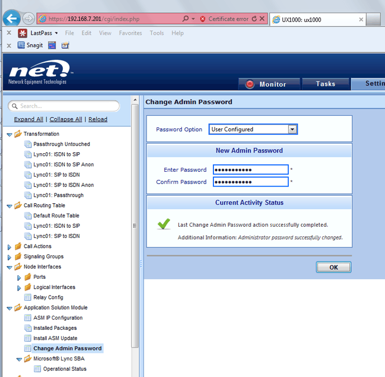 Walkthrough of NET UX1000 Survivable Branch Appliance setup for Lync