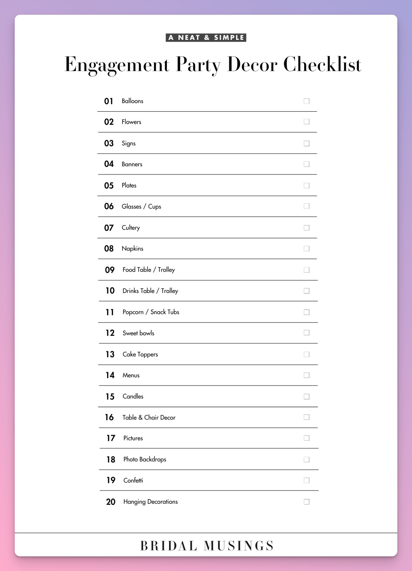 The Essential Engagement Party Décor Checklist & Printable!