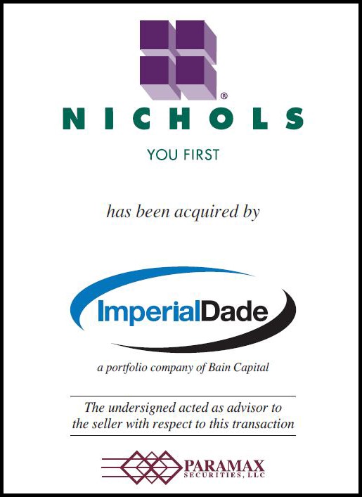 Paramax Advised on the Sale of Nichols Paper & Supply Co. to Imperial Dade Paramax Corporation