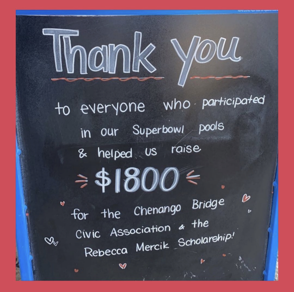 February 2022 Superbowl Fundraiser Boards Chenango Bridge Red and White