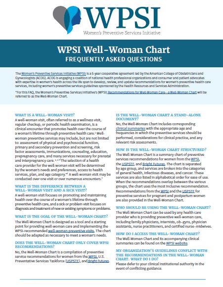 Well-Woman Chart | WPSI