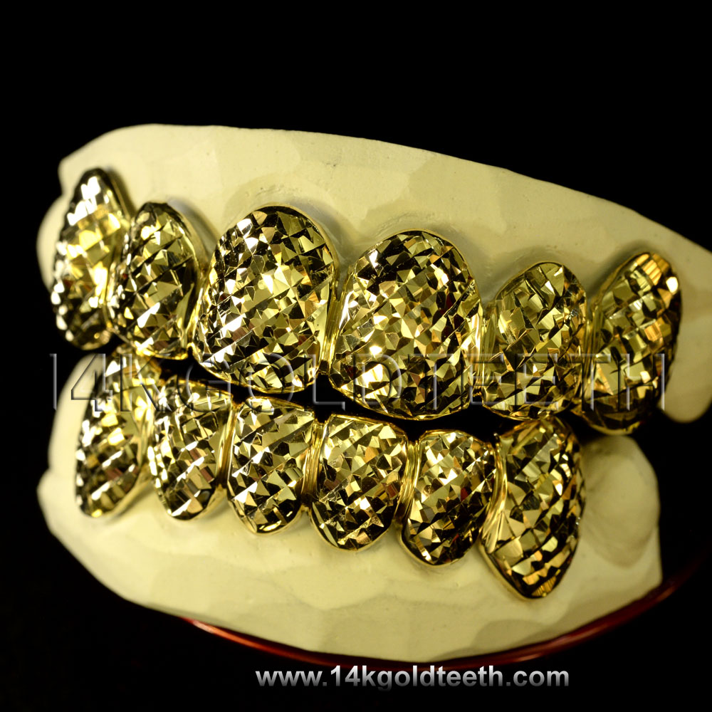 Silver Diamond Cut Grillz with 18k Yellow Gold Plated SP 115