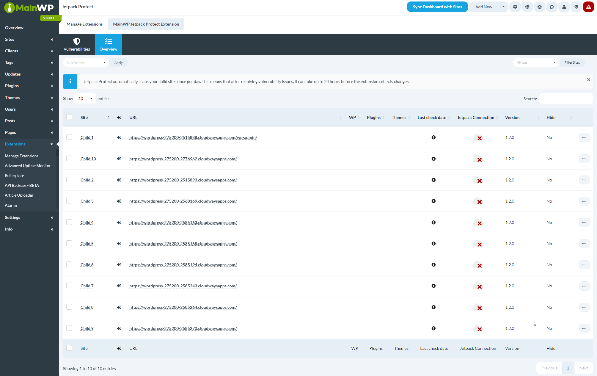 Quick Start with Jetpack Protect MainWP Documentation
