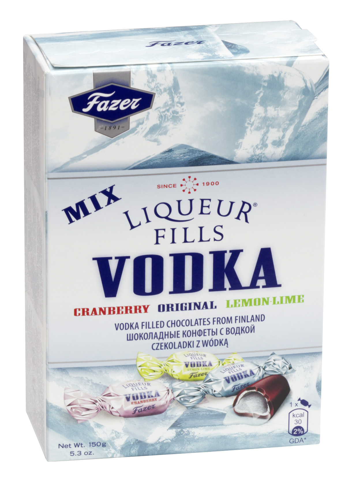 Fazer Liqueur Fills VODKA Filled Chocolates Cranberry Lemon & Lime 150g
