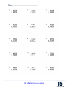 Four Digit Addition Worksheets - 15 Worksheets.com