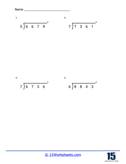 4-digit by 1-digit Division Worksheets - 15 Worksheets.com