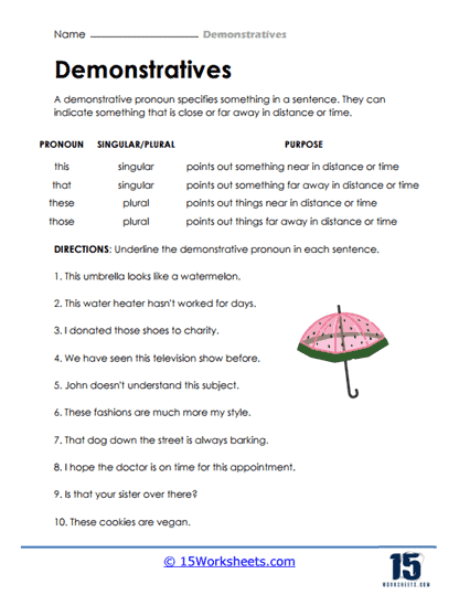 Demonstratives Worksheets - 15 Worksheets.com