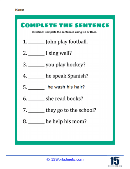 Complete the Sentence Worksheets - 15 Worksheets.com
