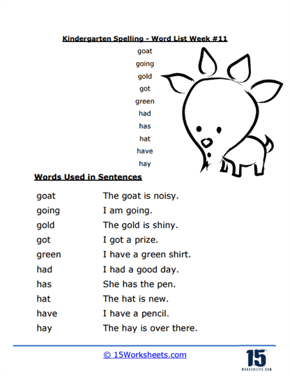 Kindergarten Spelling Words Worksheets - 15 Worksheets.com