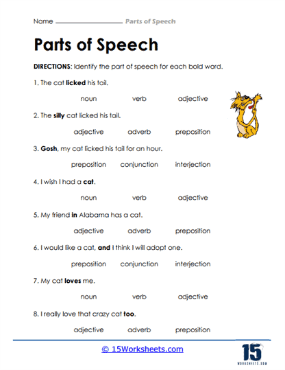 Parts of Speech Worksheets - 15 Worksheets.com