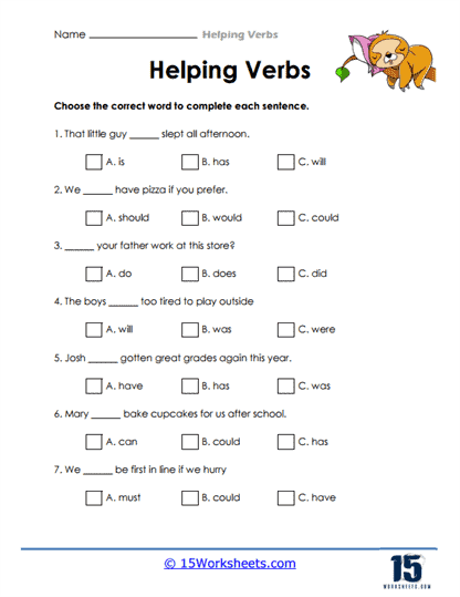 Helping Verbs Worksheets - 15 Worksheets.com