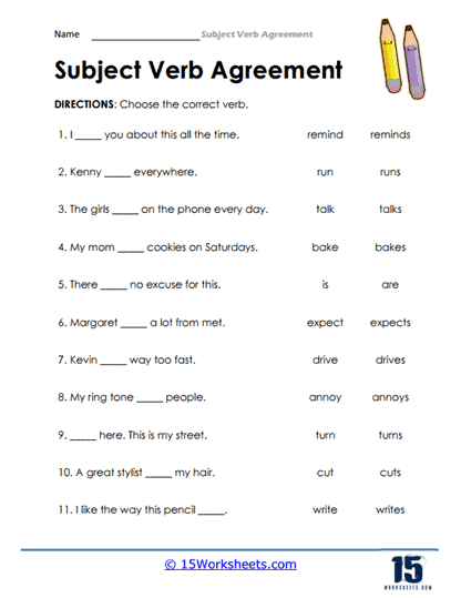 Subject Verb Agreement Worksheets - 15 Worksheets.com