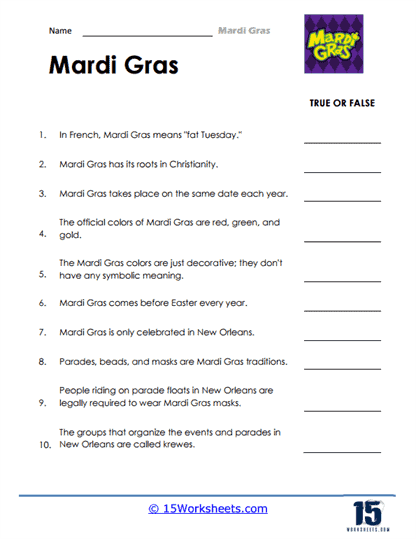 Mardi Gras Worksheets - 15 Worksheets.com