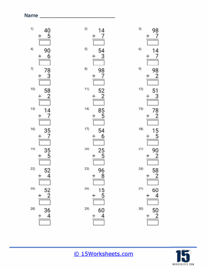 2-digit by 1-digit Division Worksheets - 15 Worksheets.com