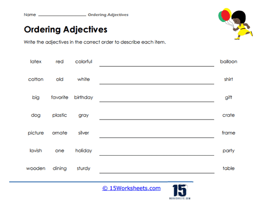 Order of Adjectives Worksheets - 15 Worksheets.com
