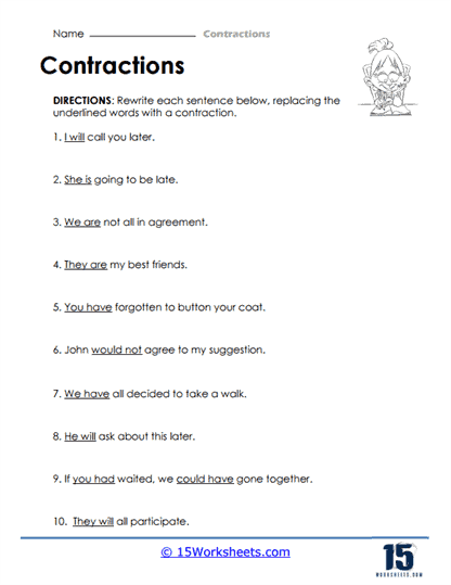 Contractions Worksheets - 15 Worksheets.com