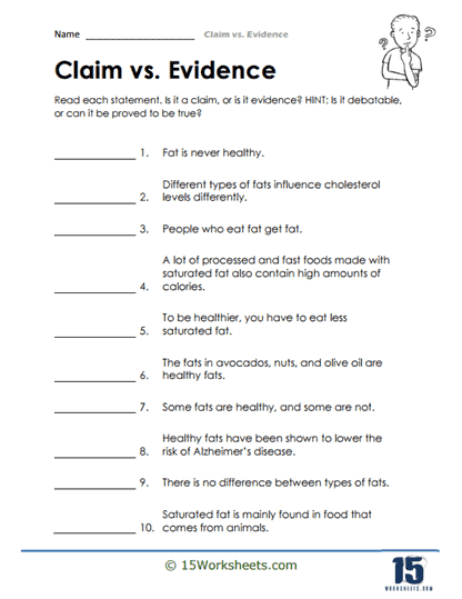 Claim vs. Evidence Worksheets - 15 Worksheets.com