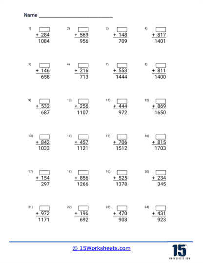 Three Digit Addition Worksheets - 15 Worksheets.com