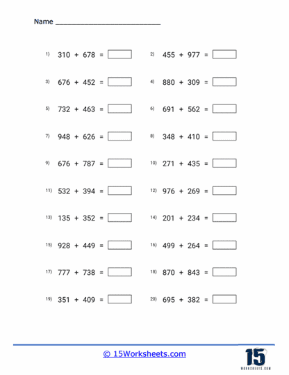 Three Digit Addition Worksheets - 15 Worksheets.com