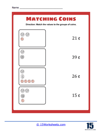 Matching Coins Worksheets - 15 Worksheets.com